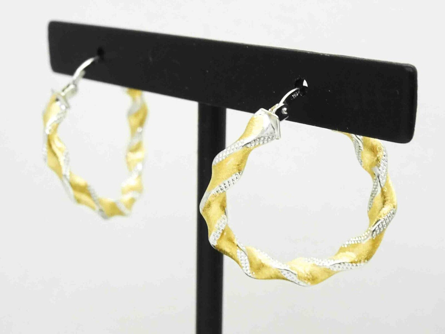 Italian Two-Tone Dia-Cut Twist Hoop Earrings 18k Yellow & White Gold