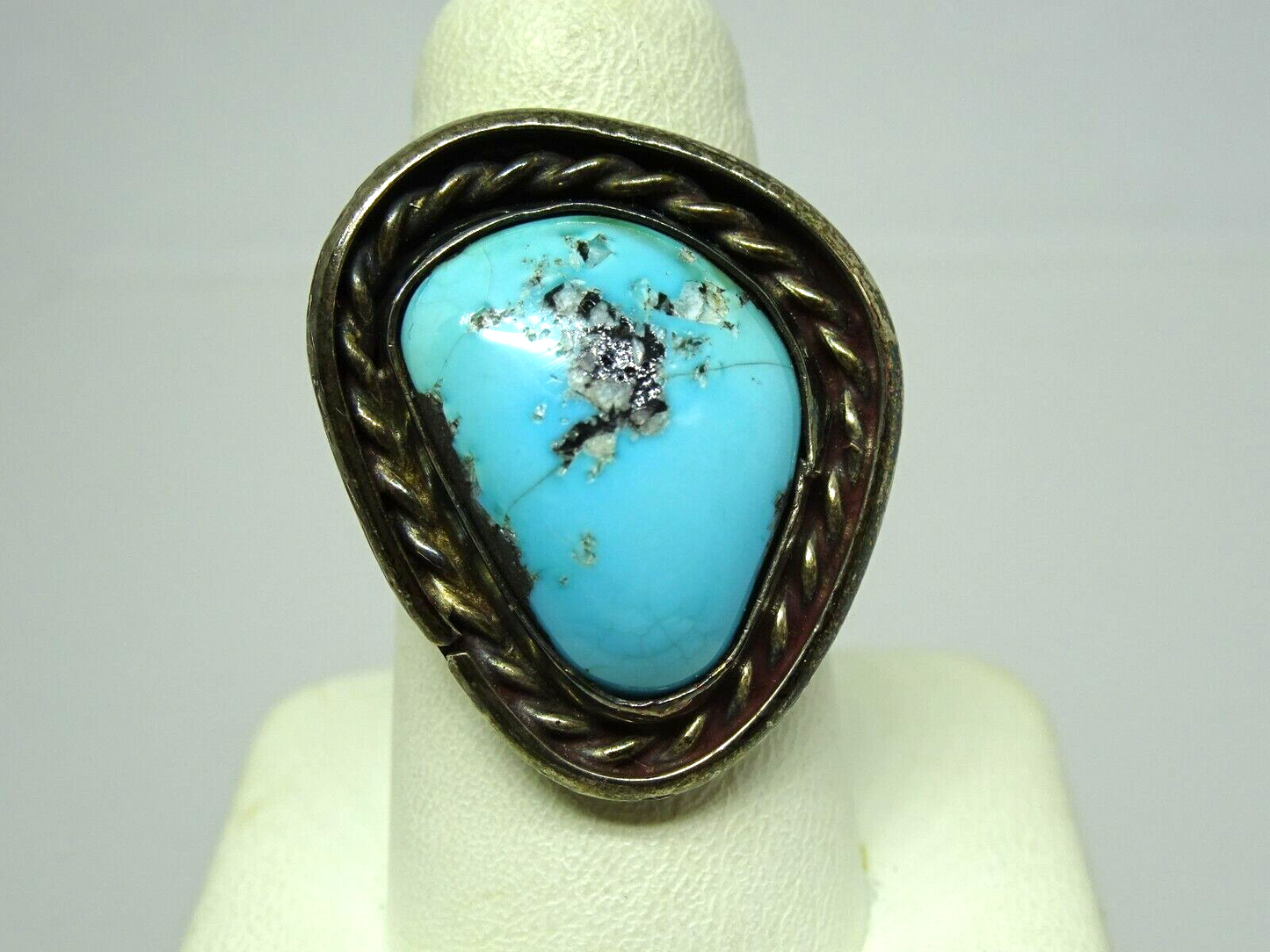 Old Pawn Navajo Native American Sterling Turquoise Ring, Size 6