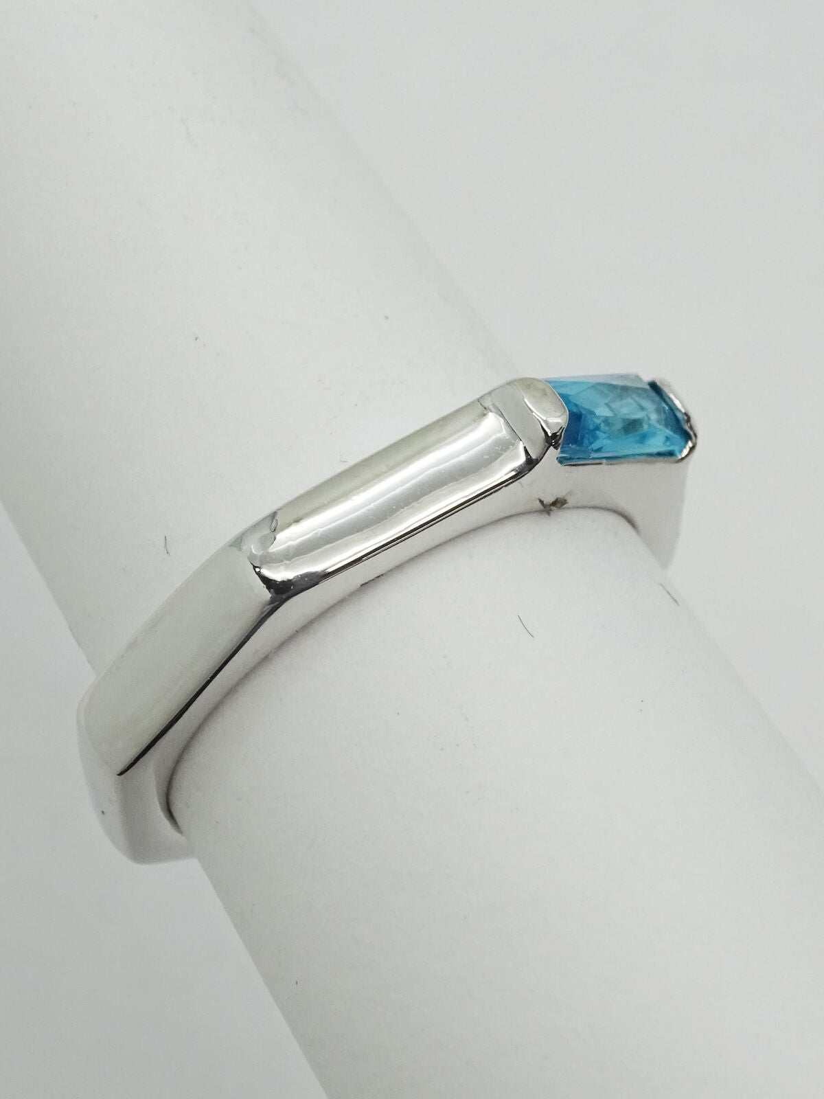 Faux Blue Topaz Rhodium-Plated Octagon Band Ring Size 7