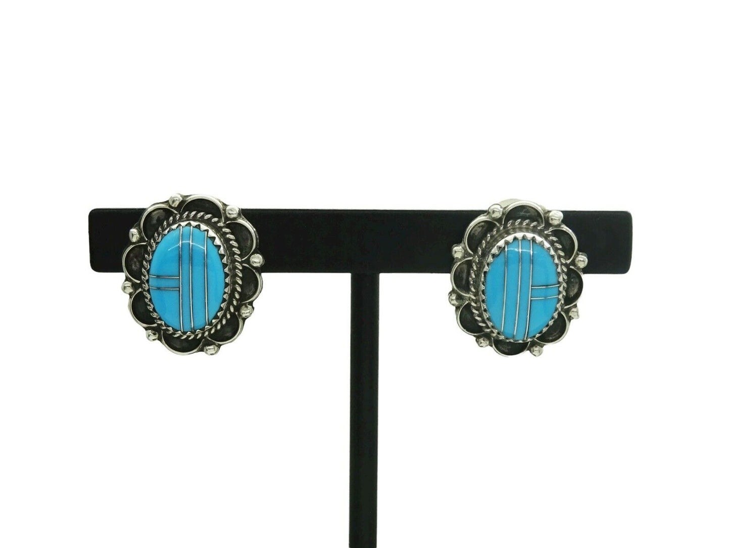 Sensa Eustace Zuni Artisan Sleeping Beauty Turquoise Inlay Stud Earrings