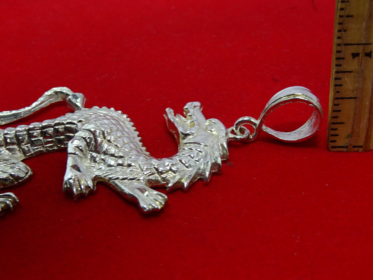 Large Dia-Cut Dragon Statement Pendant 925 Sterling Silver 37 Grams