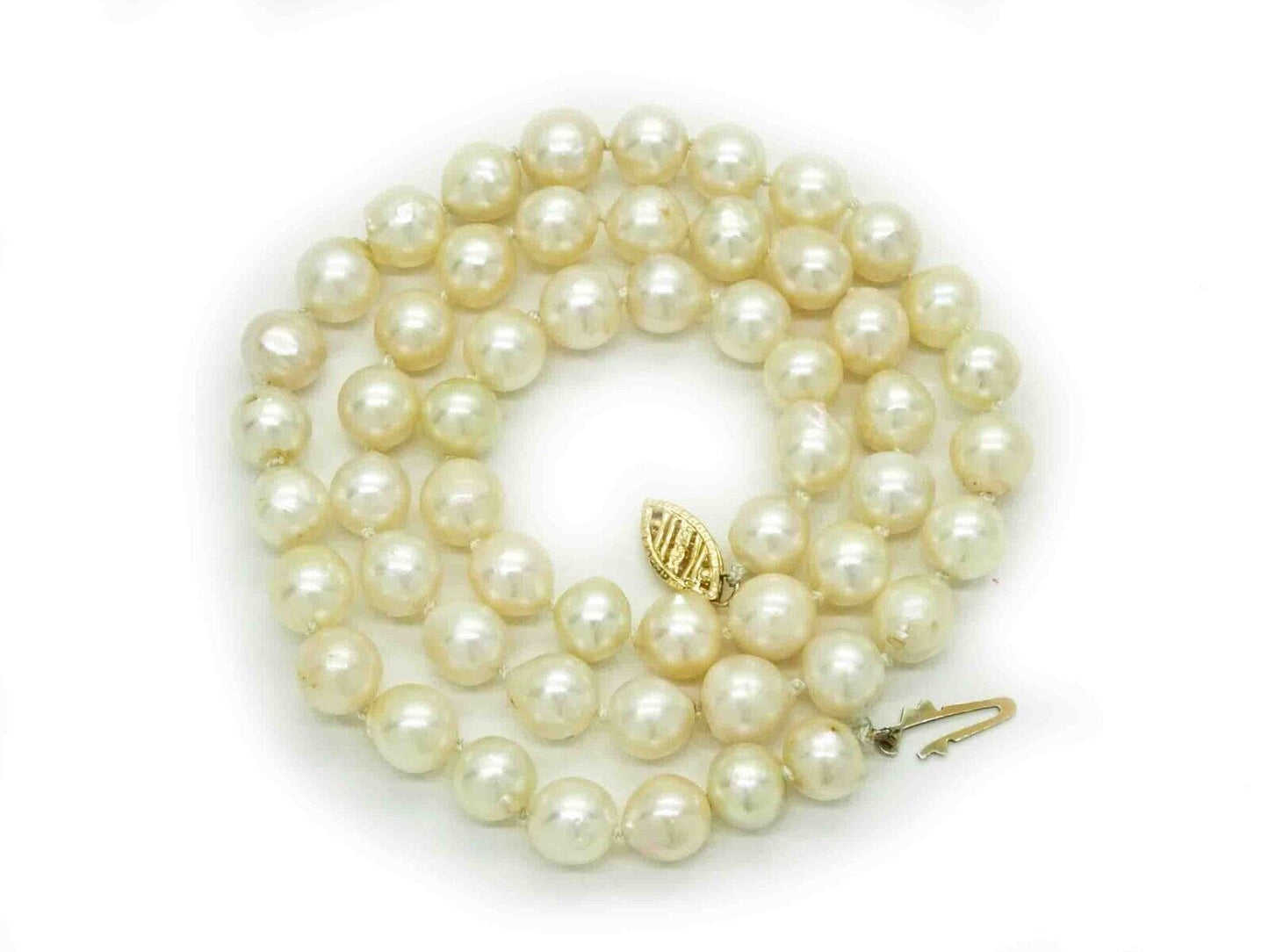 Estate 7.5mm Wide Baroque Akoya Pearl Bead Strand Necklace 14k Clasp 17" Long