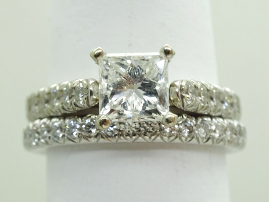 GIA 1.41ct tw Natural Diamond Engagement Ring Set 14k White Gold Size 4.5