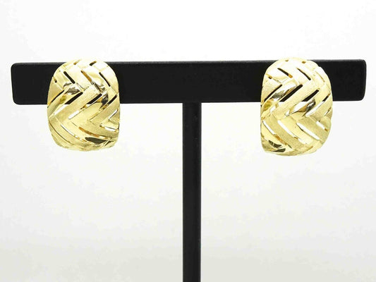 Openwork Zig Zag Design Florentine Finish Euro Post Clip Earrings 14k Gold