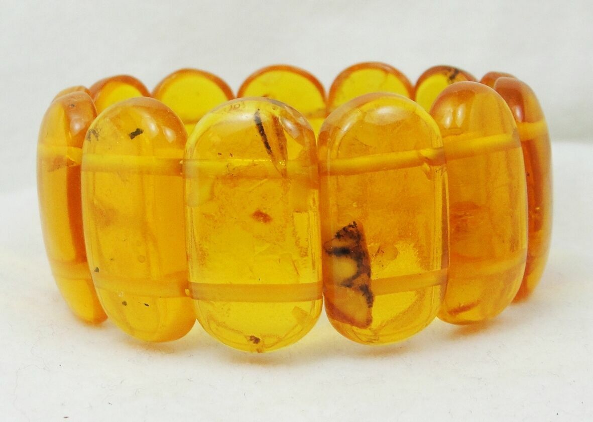 Estate Handcrafted Honey Baltic Amber Round Link Stretch Bracelet