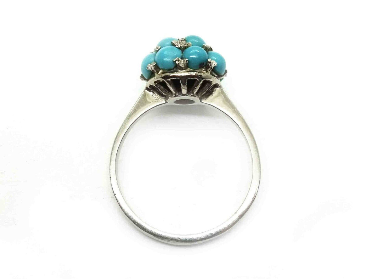 Persian Robin's Egg Blue Turquoise Cluster Pave Set Ring 18k White Gold Sz 7.25