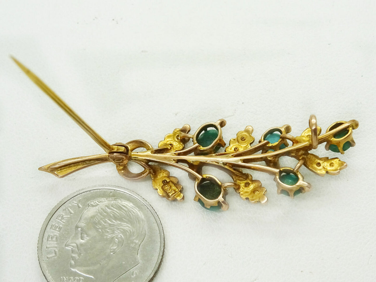 Victorian 9k Yellow Gold Turquoise & Seed Pearl Floral Pin Brooch