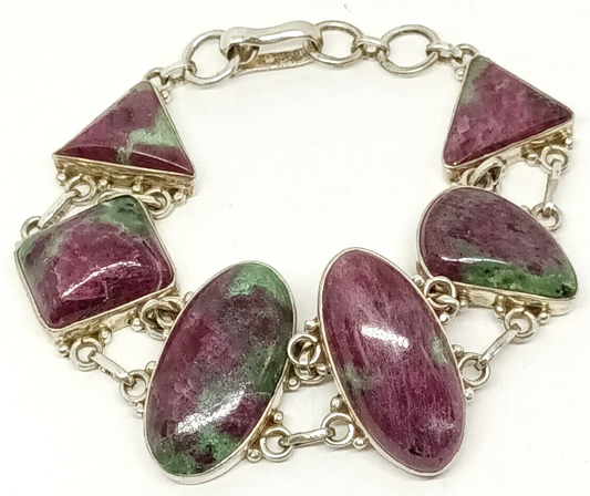 Natural Ruby in Zoisite & Sterling Silver Bracelet 8''