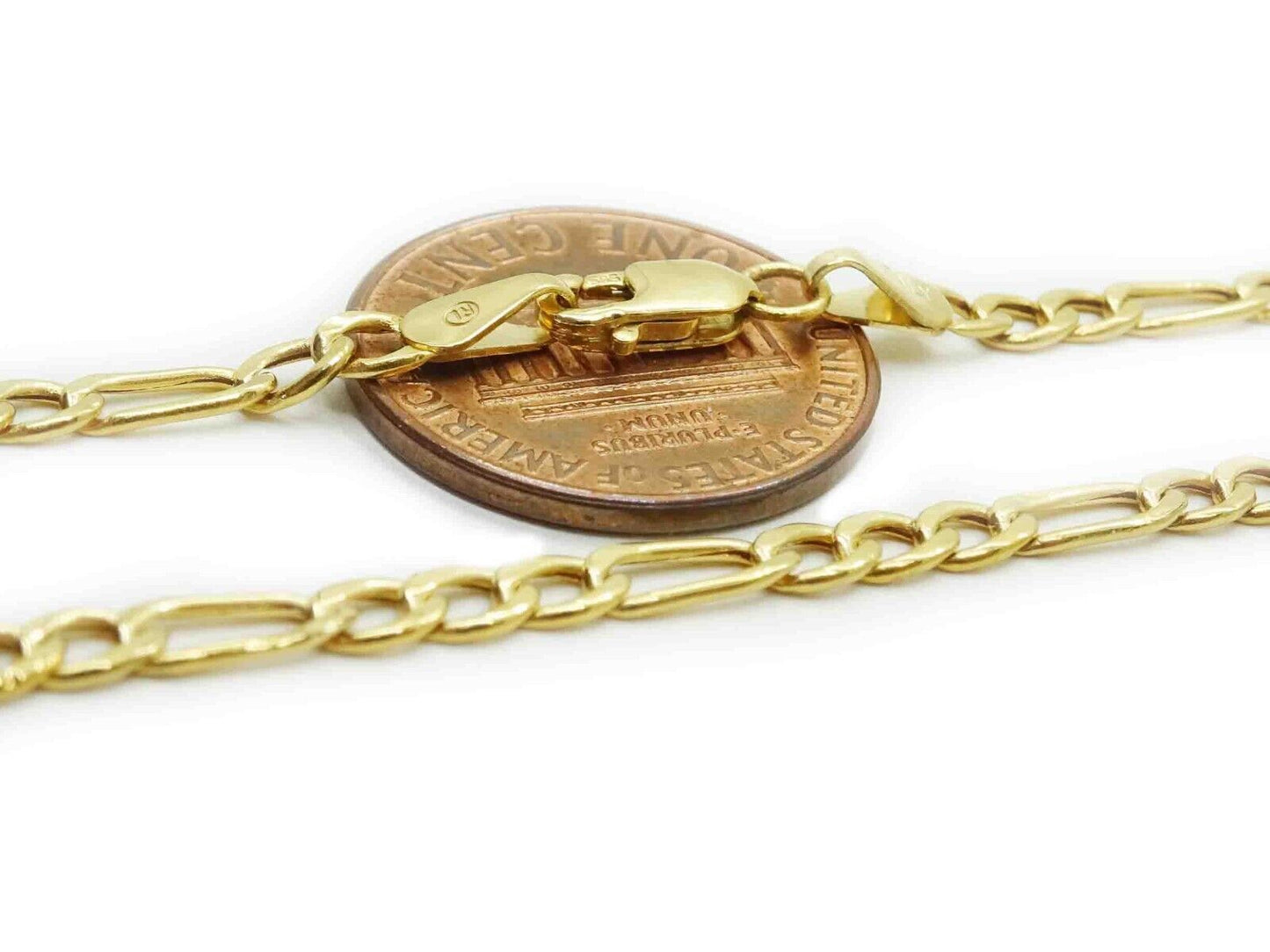 3mm Wide Italian Hollow Figaro Link Chain Necklace 14k Gold 24" Long 3 Grams