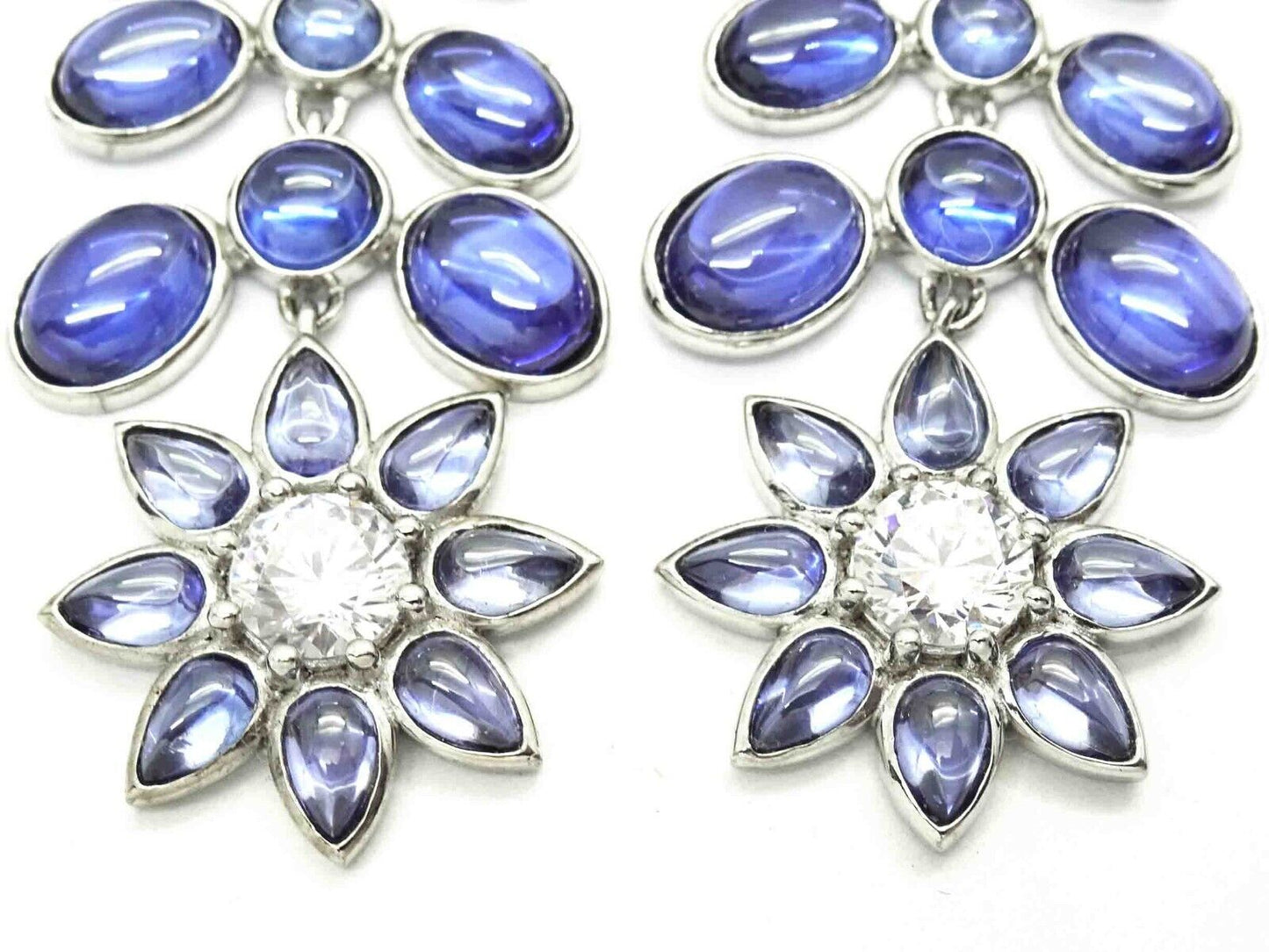 Tova Lab-Created Blue Gem & White CZ Chandelier Dangle Drop Omega Earrings 925