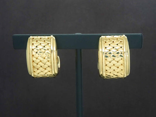 Le Gi Italian Designer Thick Weave J Omega Clip Not Pierced Earrings 18k Gold