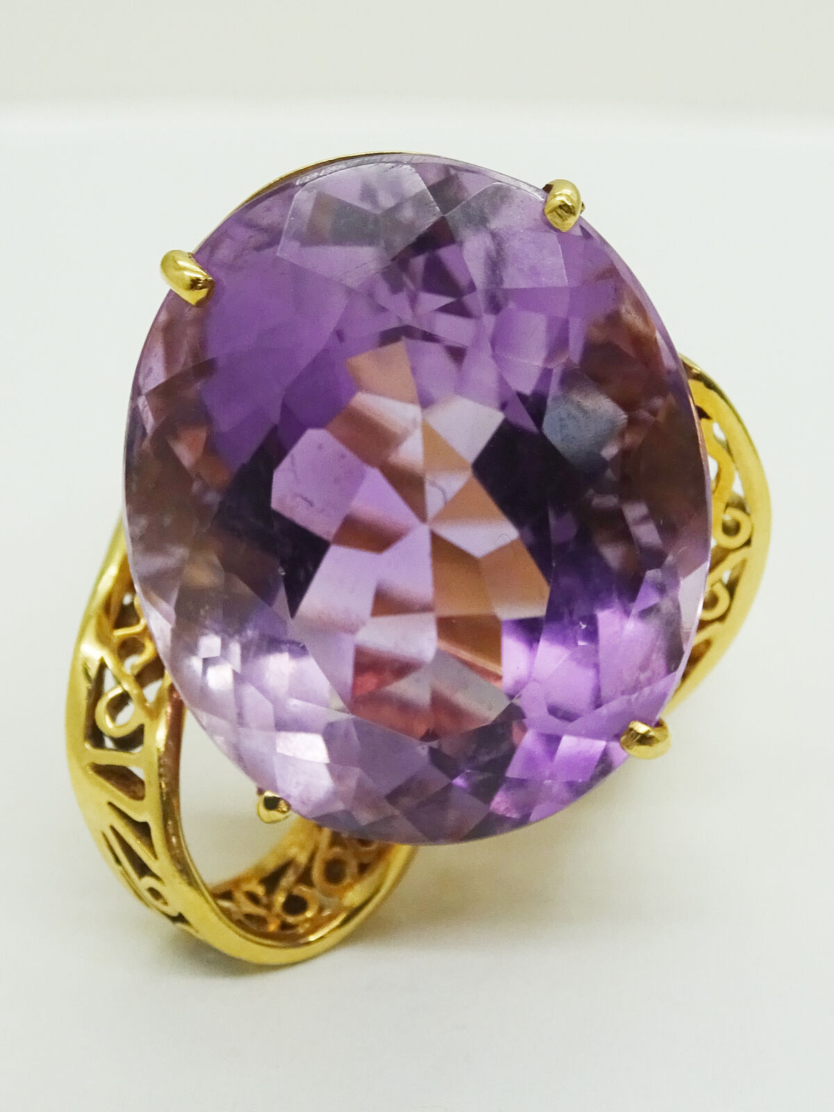 Large Oval Amethyst Secure Superfit Shank 14k / 18k Gold Ring, Size 5.5 - 7