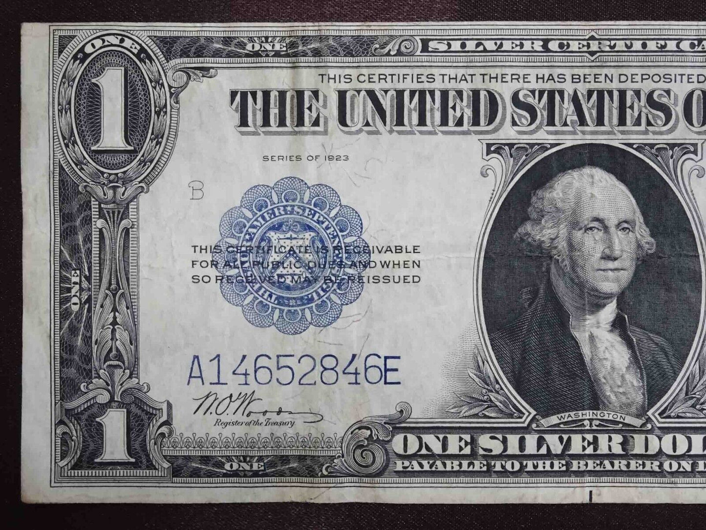 1923 $1 One Dollar Silver Certificate Large Note Serial #A14652846E