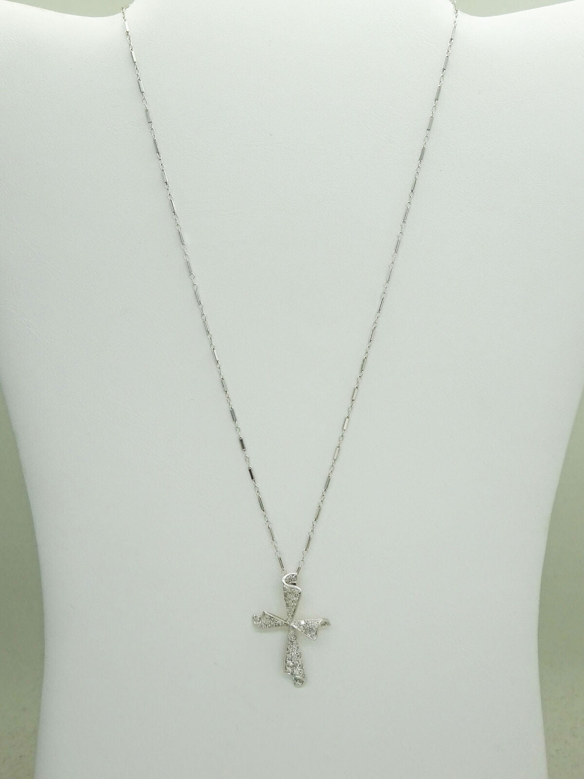 1ct Natural Diamond Pave Cross Pendant Chain Necklace 18" 14k White Gold