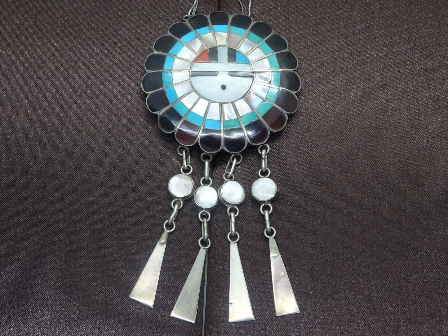 J.D. Massie Inlay Turquoise Coral Jet Mother-of-Pearl Zuni Sun God Necklace