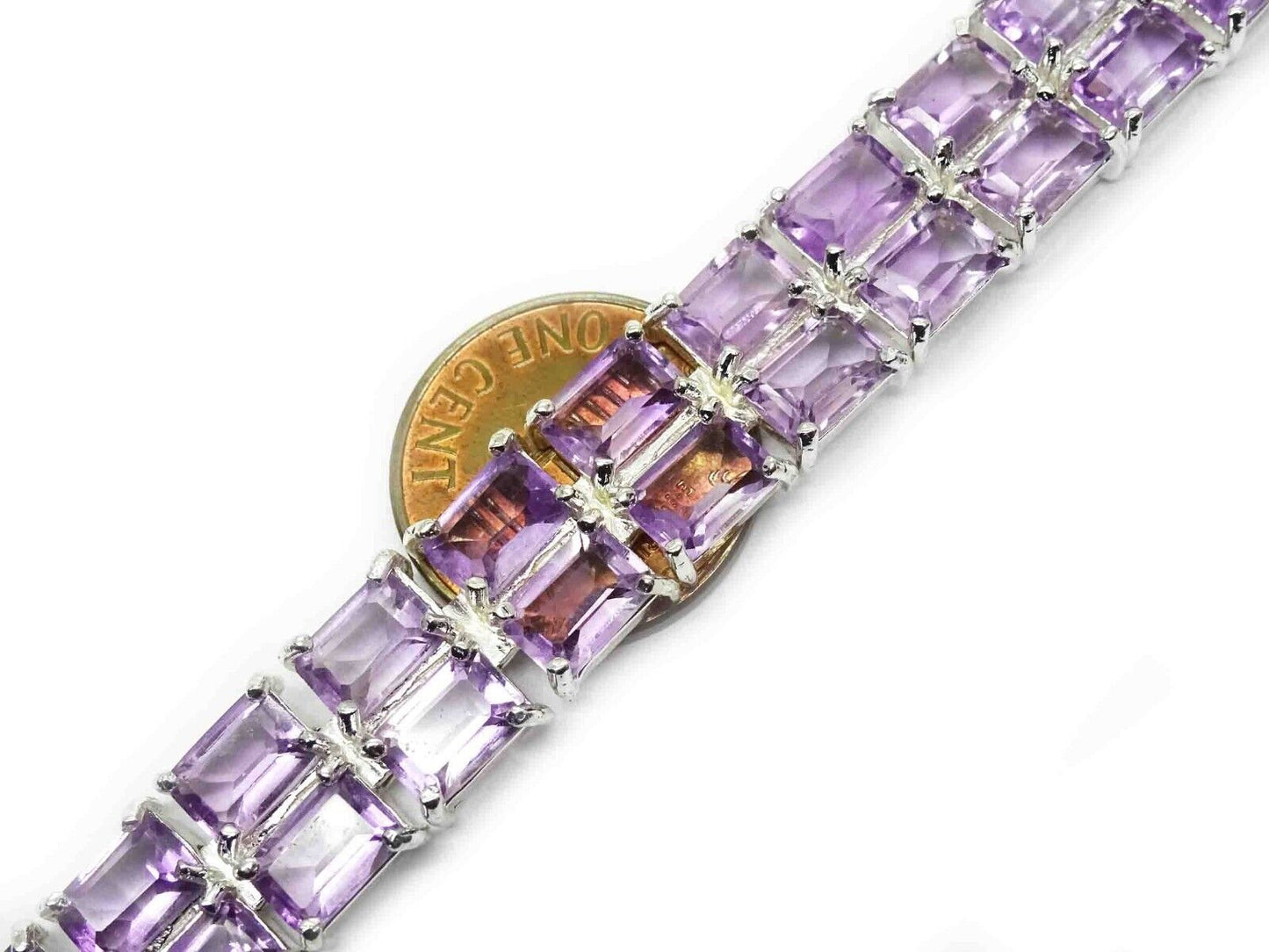 Em-Cut Natural Amethyst Double Row 12mm Tennis Bracelet Sterling Silver 7.25"