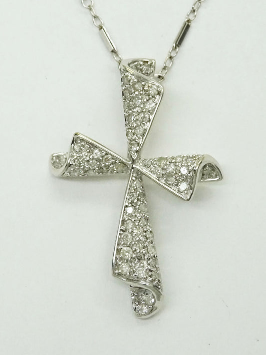 1ct Natural Diamond Pave Cross Pendant Chain Necklace 18" 14k White Gold