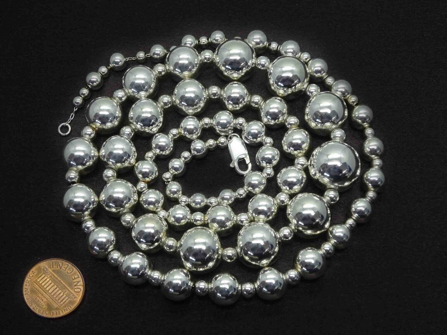 4-16mm Wide Graduated Floating Bead Necklace Sterling Silver 31" Long 58.3 Grams