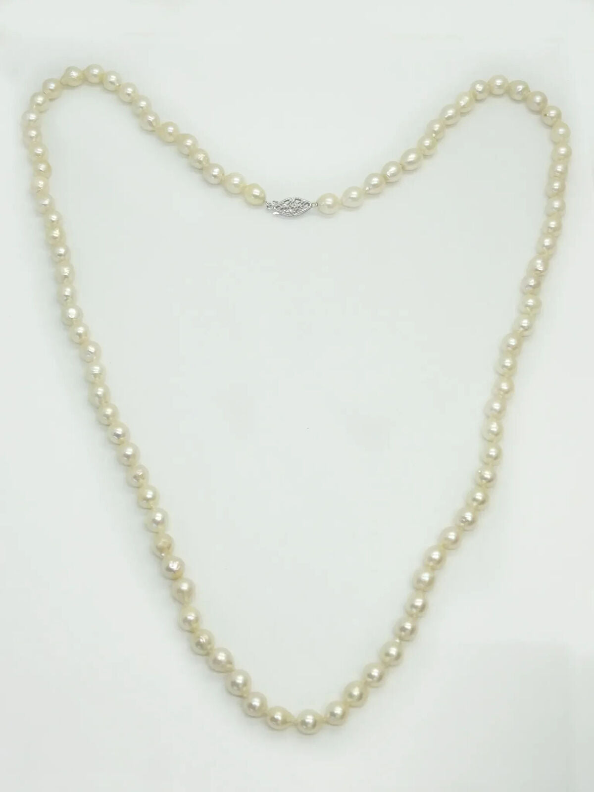 Baroque Pearl Bead Necklace 30" Long with 14k White Gold Clasp