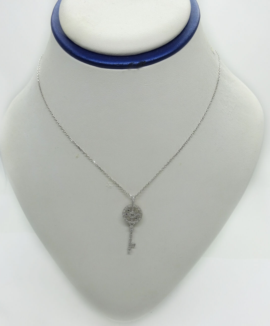 Sterling Silver Key Pendant Necklace CZ Accent