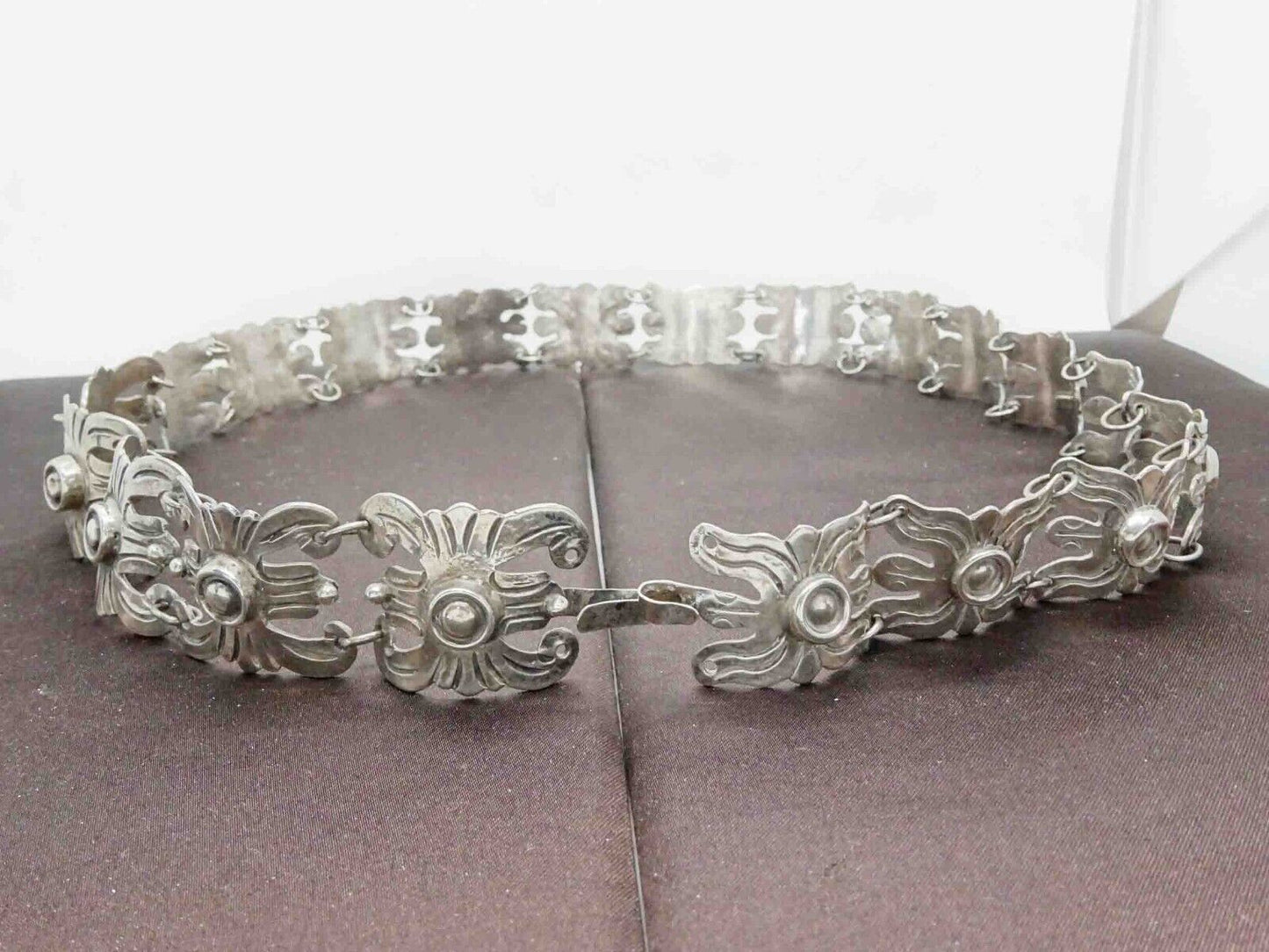 Estate Mexico Sterling Silver Concho Link Belt 29" 174.2 grams