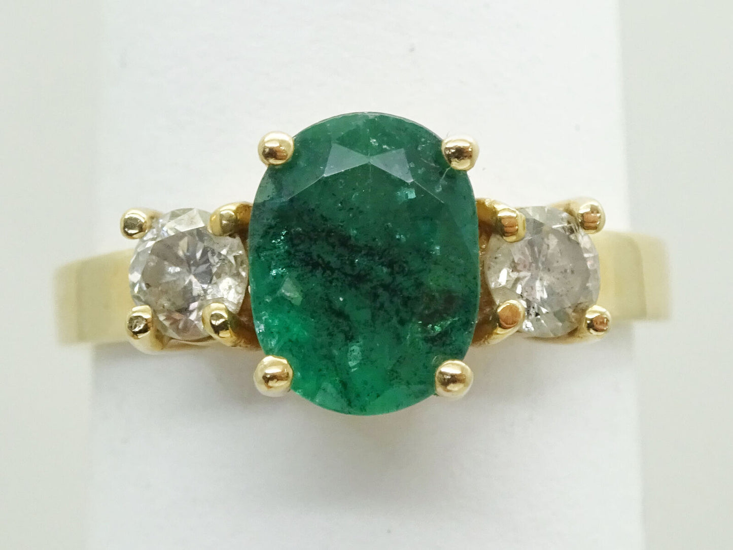 1.62ct tw Oval Natural Emerald & Diamond Accent Ring 14k Gold Size 6.5