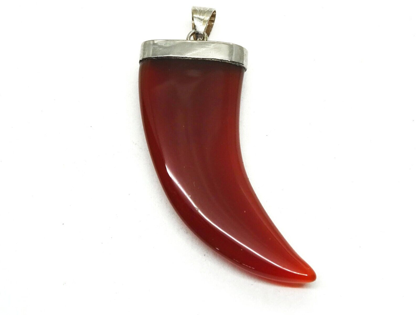 Large Carnelian Horn Shaped Pendant Rhodium Plated Setting New Old Stock