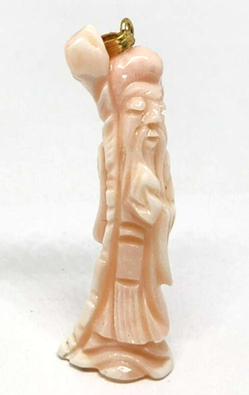 Vintage Mid-Century 3D Carved Coral Gold Filled Figurine Charm Pendant 1.75"