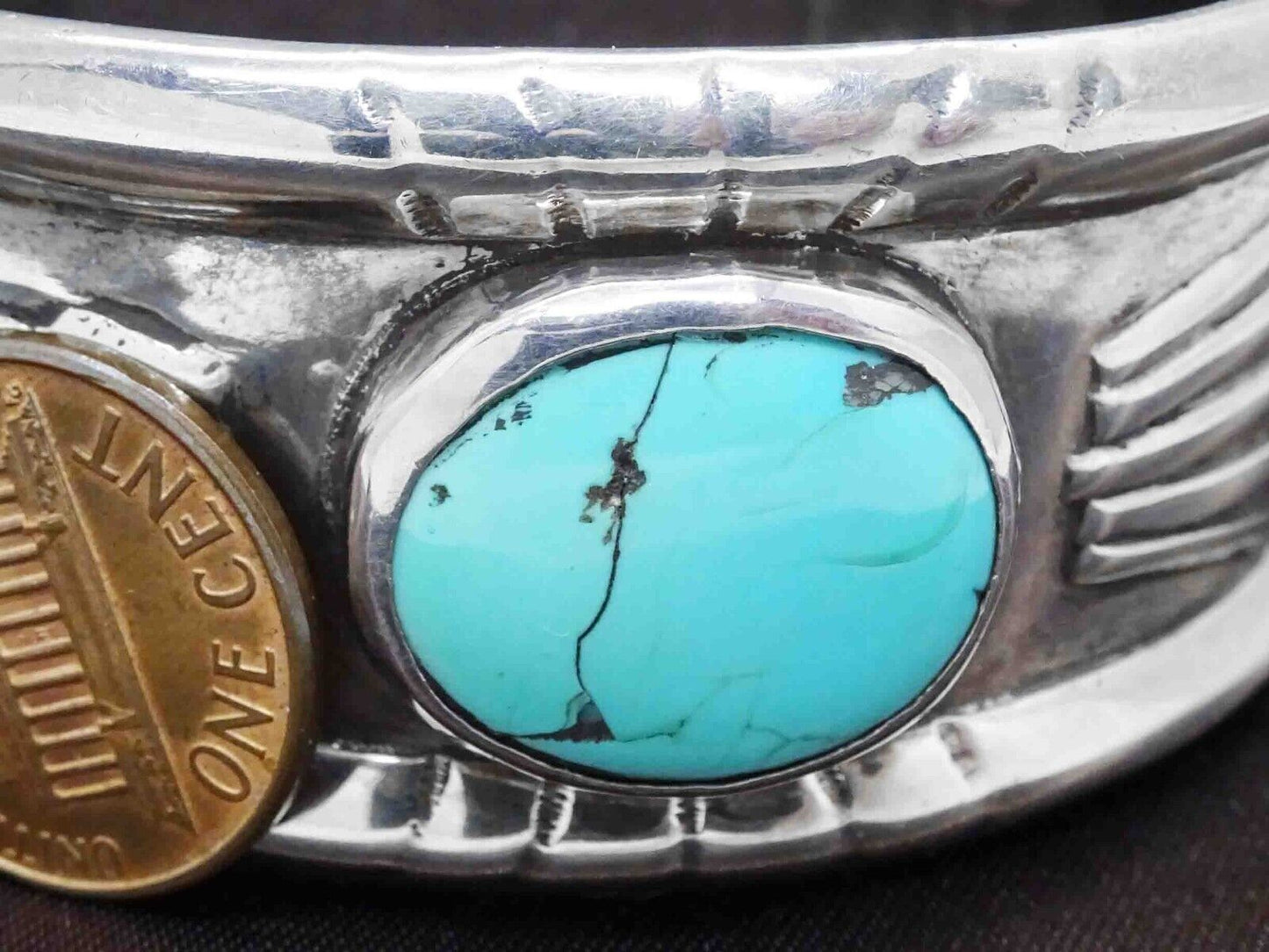 Ed Lovato Native American Kewa Pueblo Turquoise Sterling Silver Cuff Bracelet