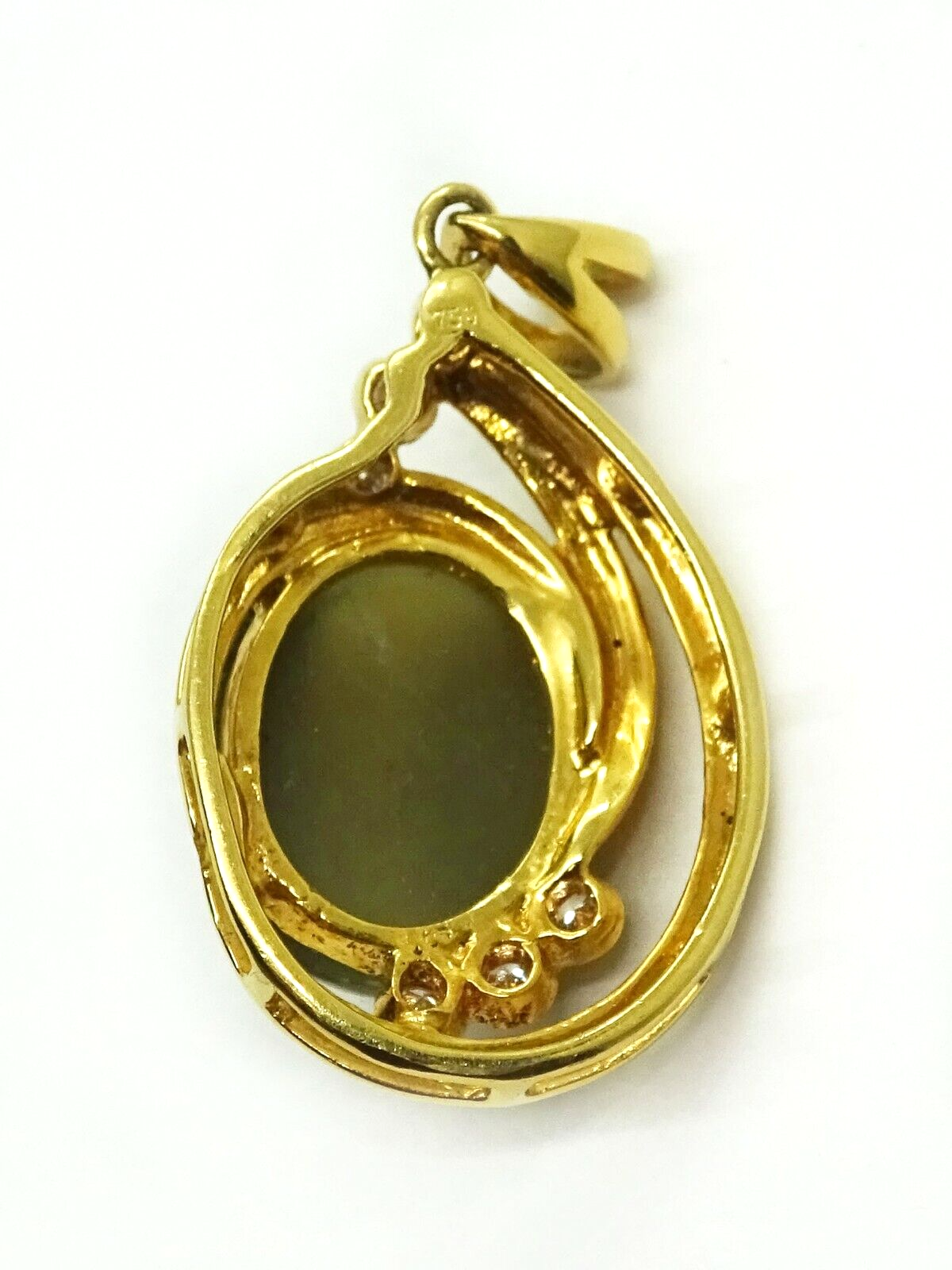 13+ ct tw Natural Cats Eye Chrysoberyl & Earth Mined Diamond Pendant 18k Gold