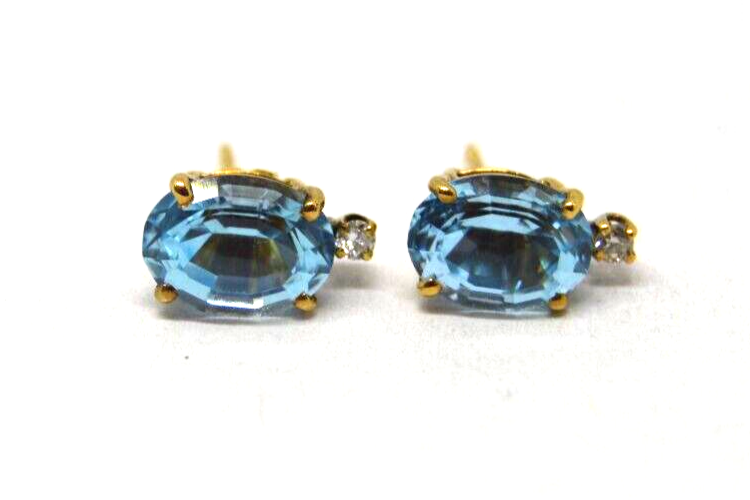 5cttw Oval Cut Blue Topaz & Diamond 14k Gold Stud Earrings