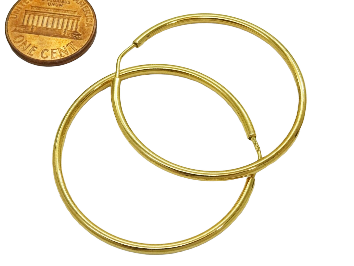 Thin 2mm Wide Hoop Earrings 18k Yellow Gold, 1.5" Hoops