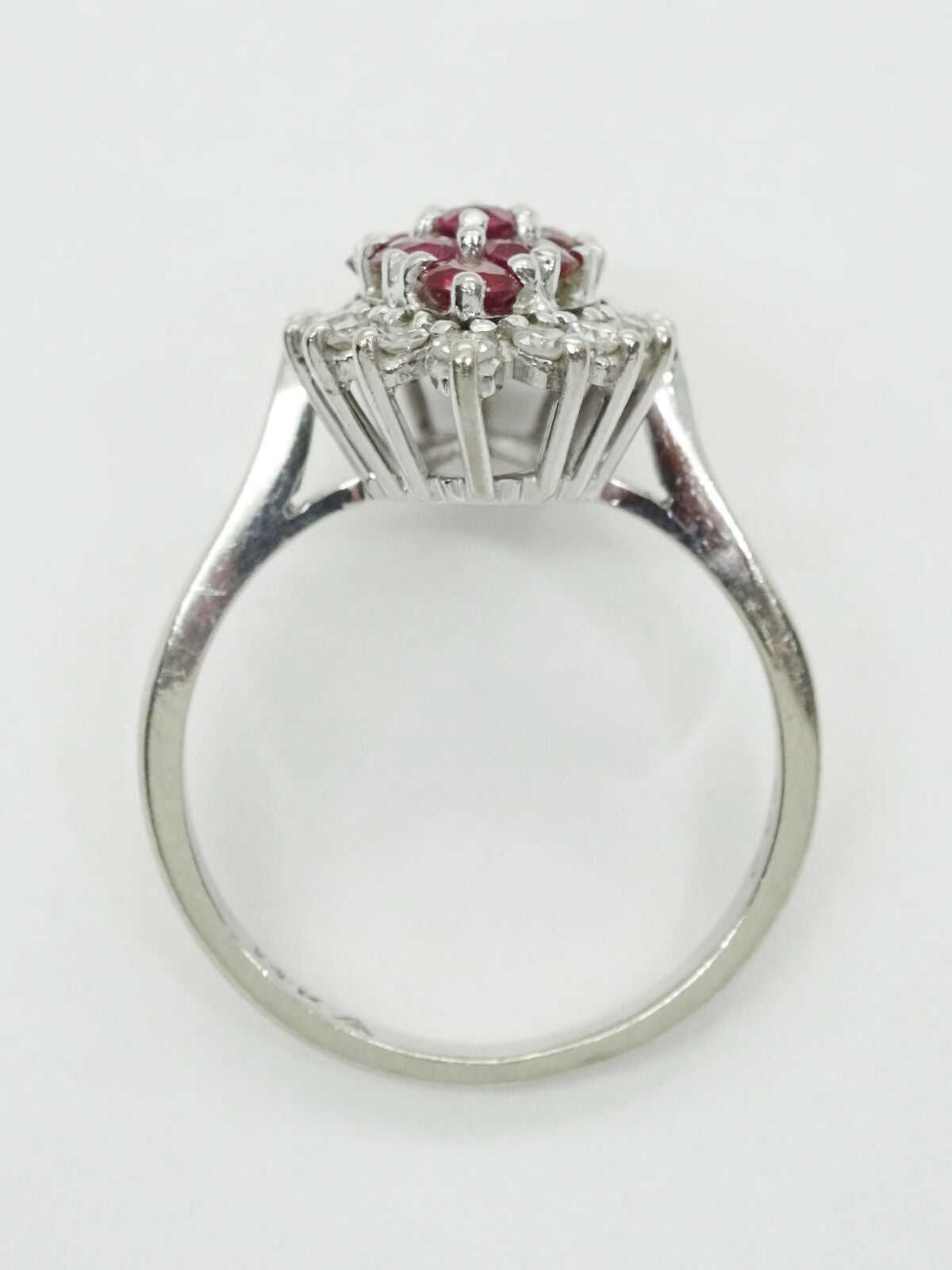 Marquise-Shaped Ruby Pave & Diamond Filigree Ring 14k White Gold Size 5 Gemworld