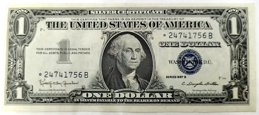 1957-B $1 One Dollar Bill Silver Certificate Star Note *24741756B Crisp