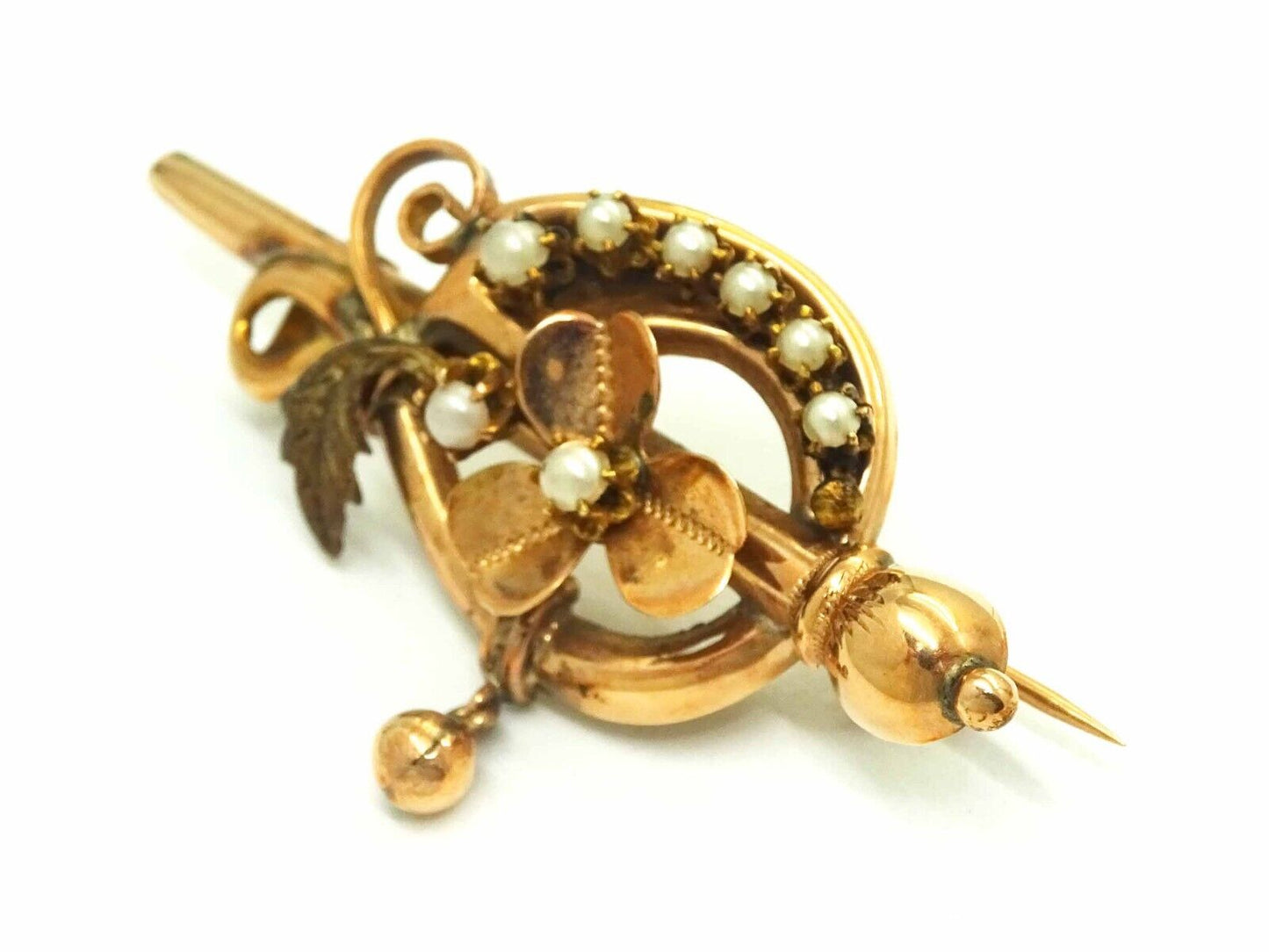 Estate Antique Seed Pearl Rose Gold Brooch Pin