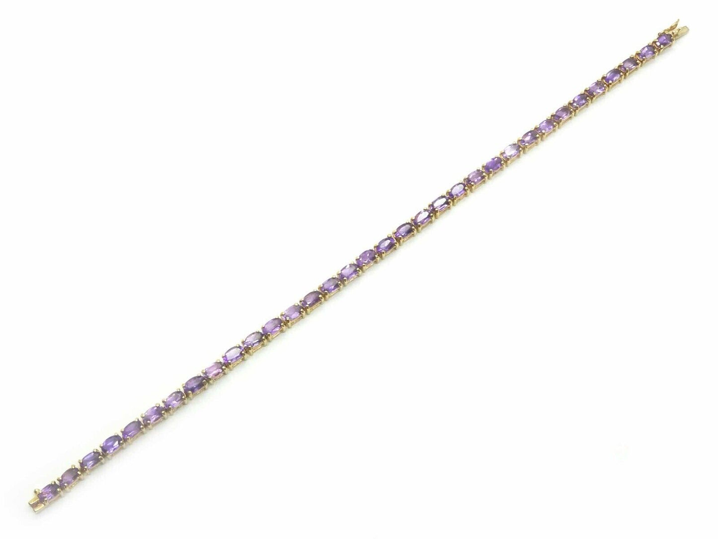 6.12ct tw Oval Natural Amethyst 3.5mm Wide Tennis Bracelet 14k Gold 7" Long