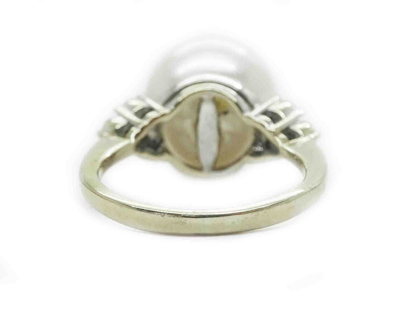 11.9mm Wide Natural Pearl & Diamond Accent Ring 18k Gold Size 4.5