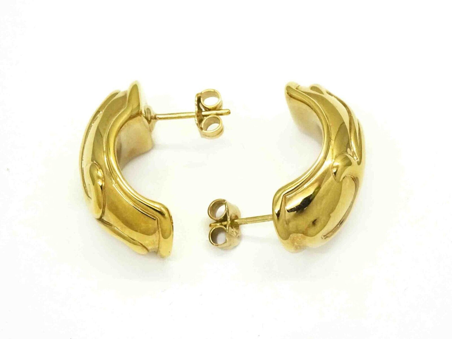 Italian 11mm Wide Half Hoop Swirl Design Drop Earrings 14k Gold