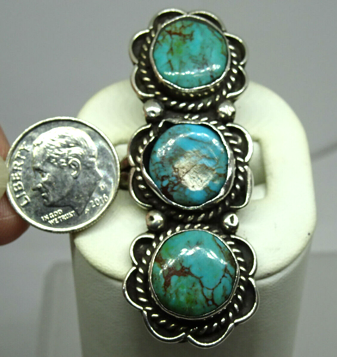 Earl Chee Jr Navajo Old Pawn Turquoise Sterling Silver Ring Size 4.5