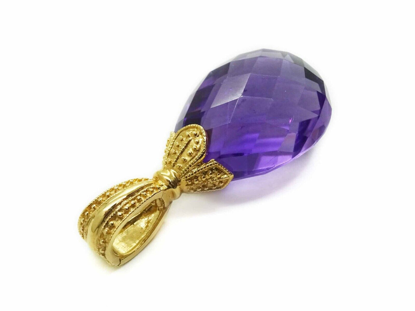 Natural Pear Briolette Amethyst Enhancer Pendant 14k Gold