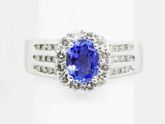 LeVian 2.00ct tw Oval Tanzanite & Diamond Ring 18k White Gold Size 9.75