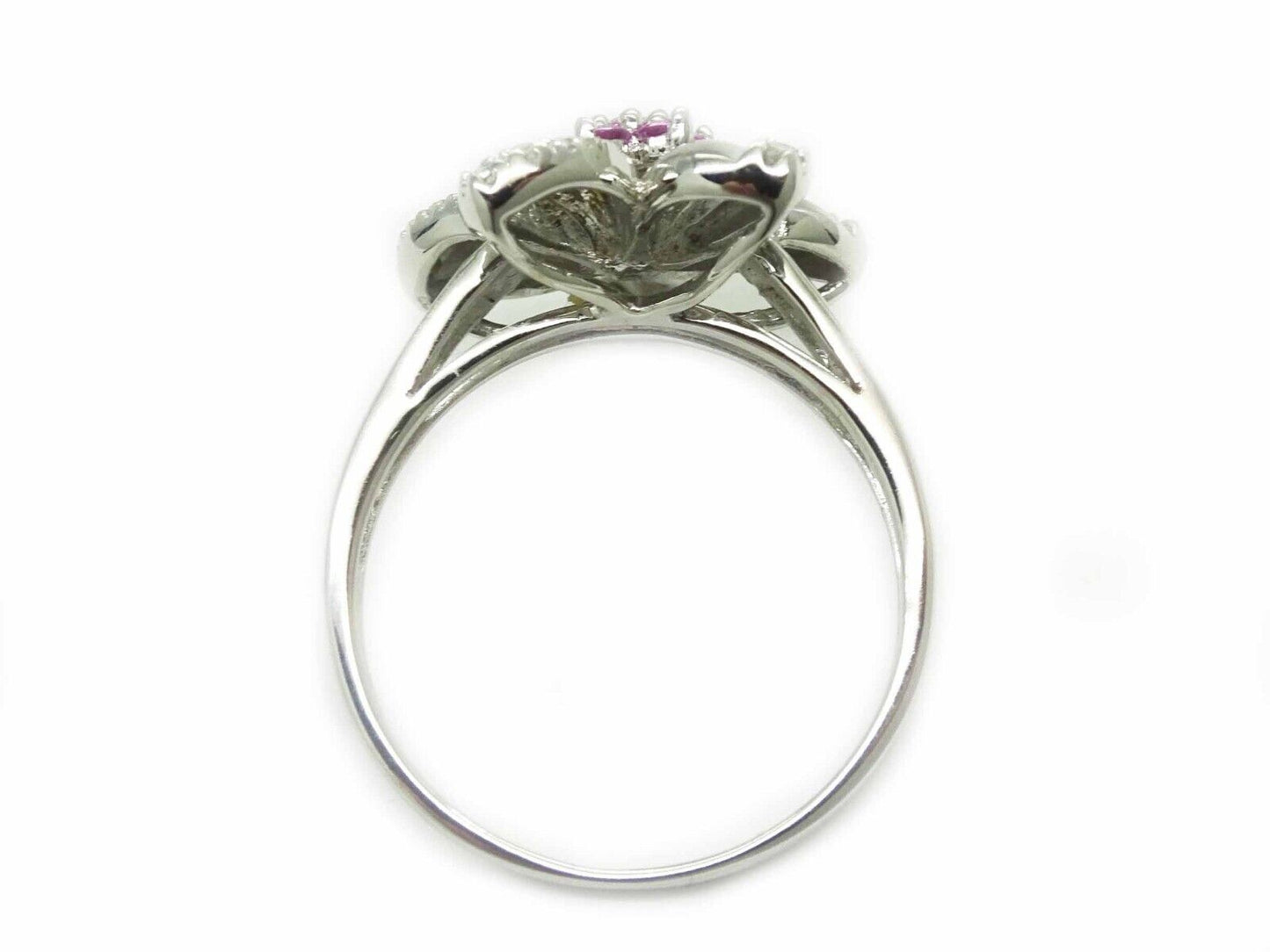 LeVian Natural Pink Sapphire & Diamond Flower Ring 14k White Gold Size 10