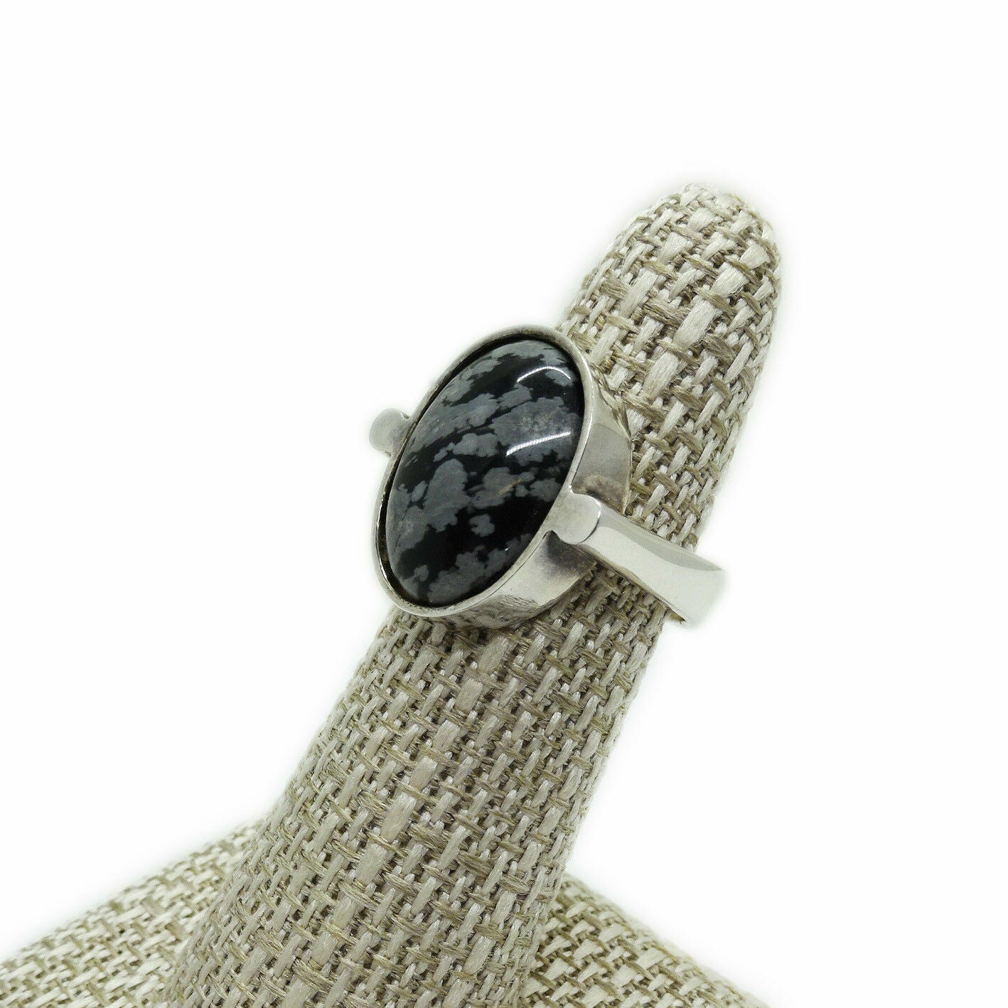 K Fjord Denmark Designer Snowflake Obsidian Cabochon Ring Sterling Silver Size 6