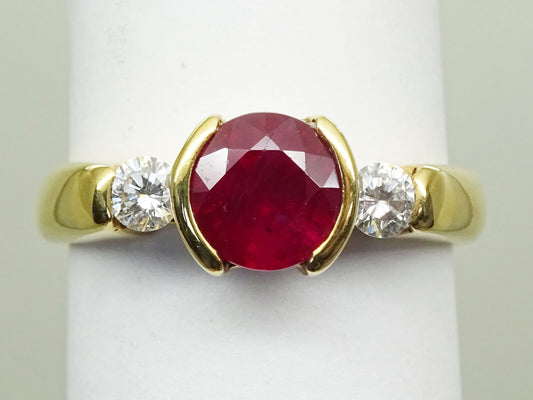 Estate 1.10ct Natural Ruby & Diamond MC Signed Ring 18k Gold Size 6