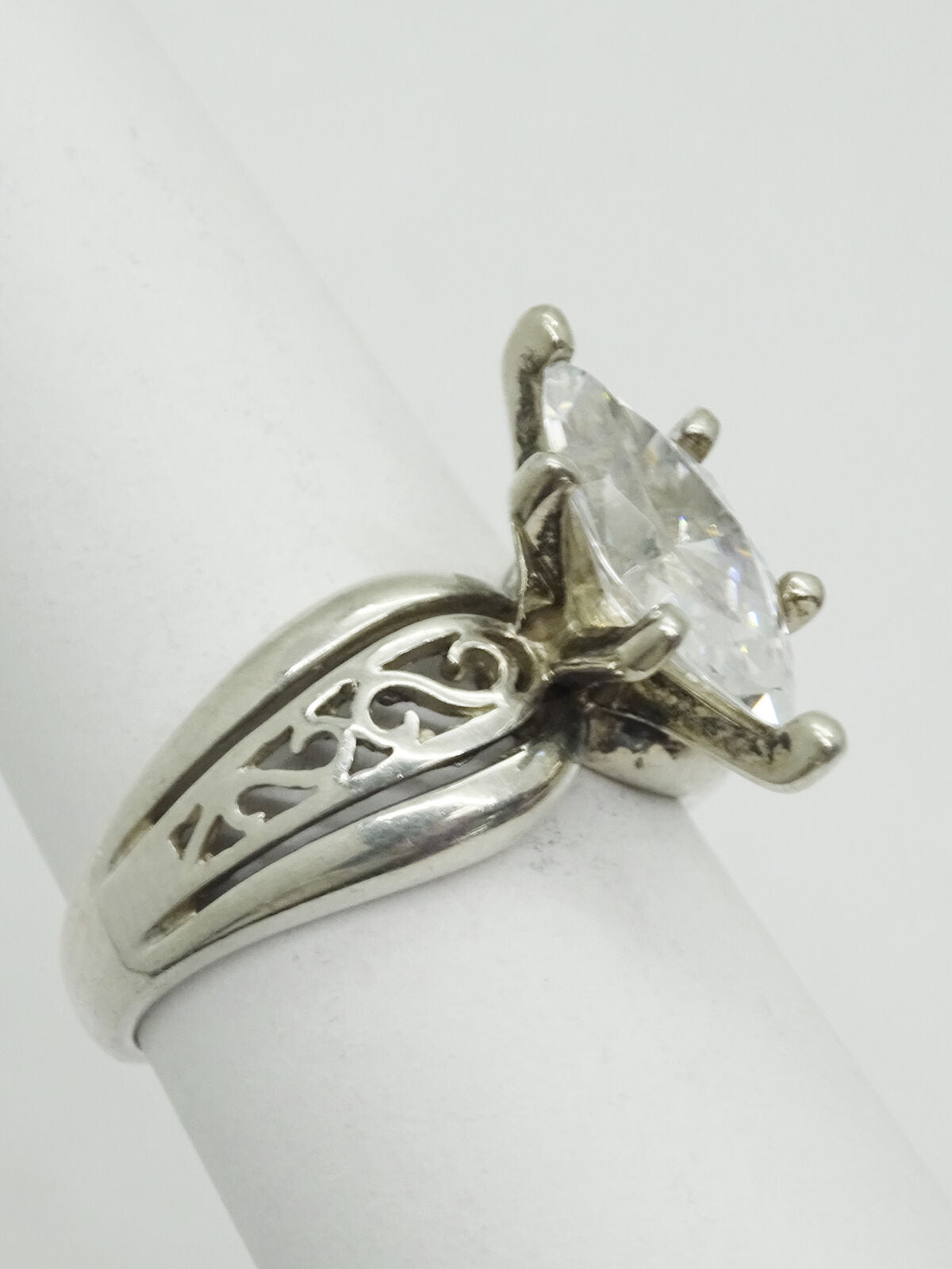 2ct Marquise CZ Sterling Silver Filigree Ring Size 6