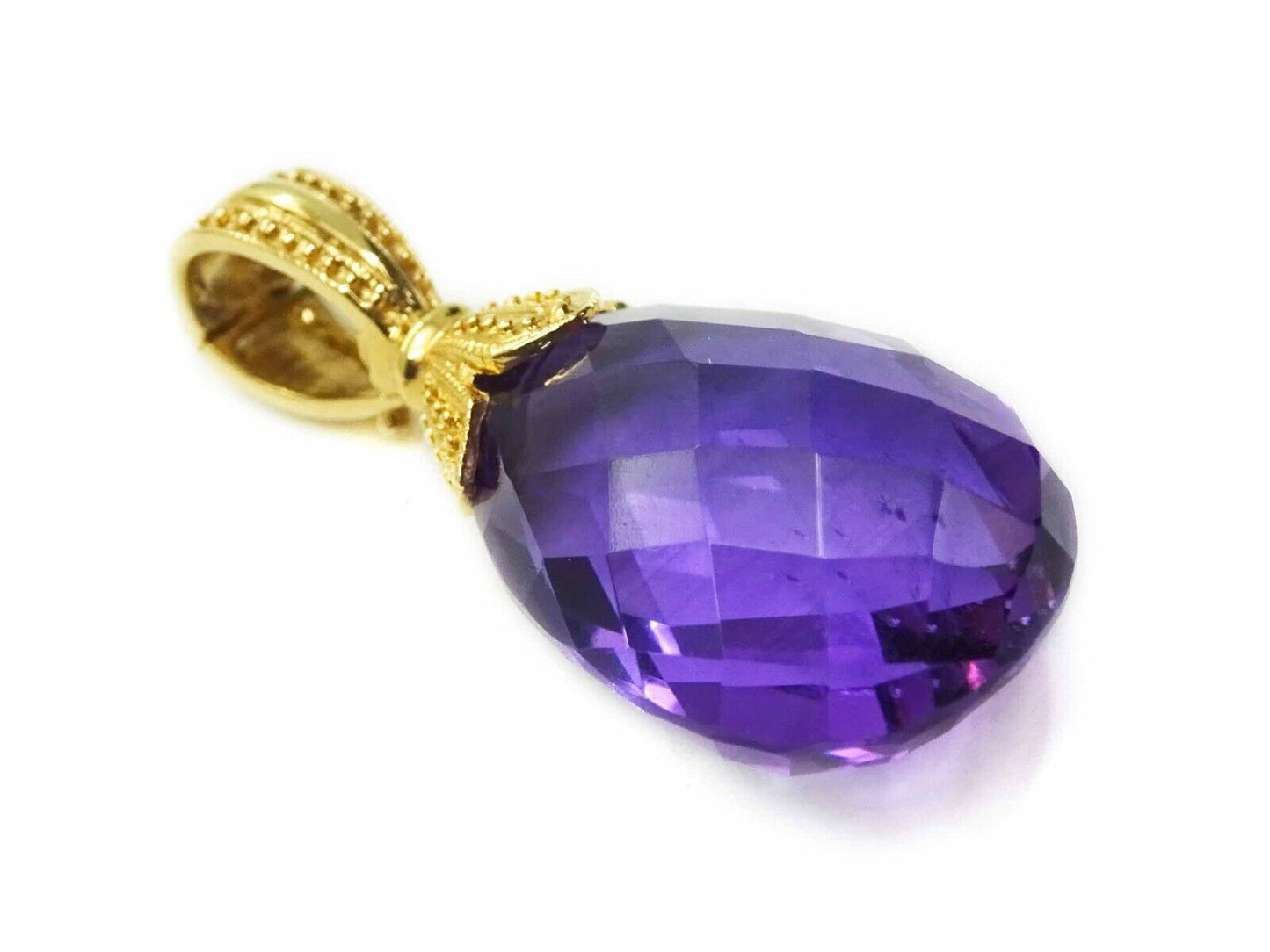 Natural Pear Briolette Amethyst Enhancer Pendant 14k Gold