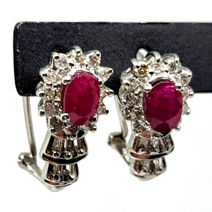 1.56ct tw Natural Ruby & Diamond 14k White Gold Earrings