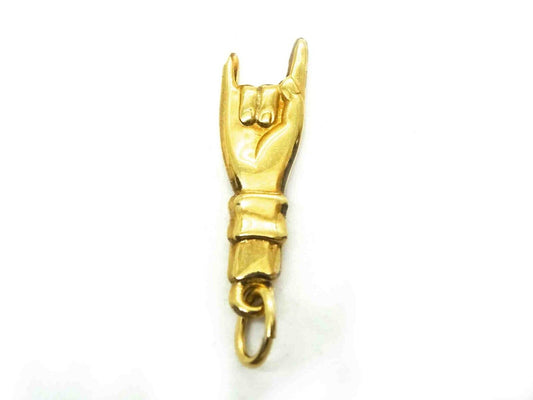 Hand Horns Evil Eye Ward Good Luck Charm Pendant 14k Gold 0.5 Grams