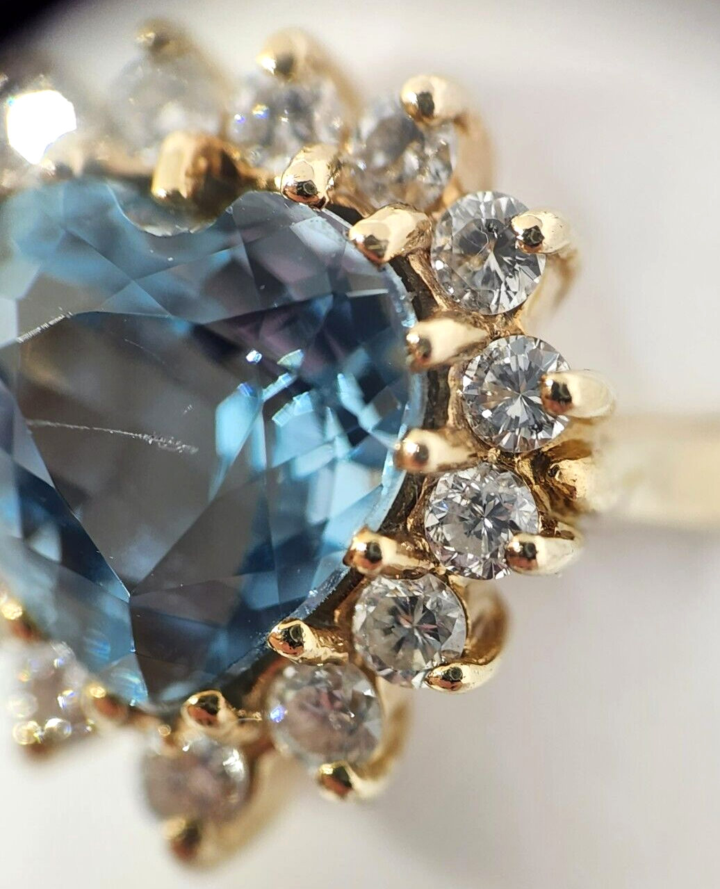 3.20ct tw Aquamarine Heart & Diamond Halo 14k Gold Ring, Size 7.75