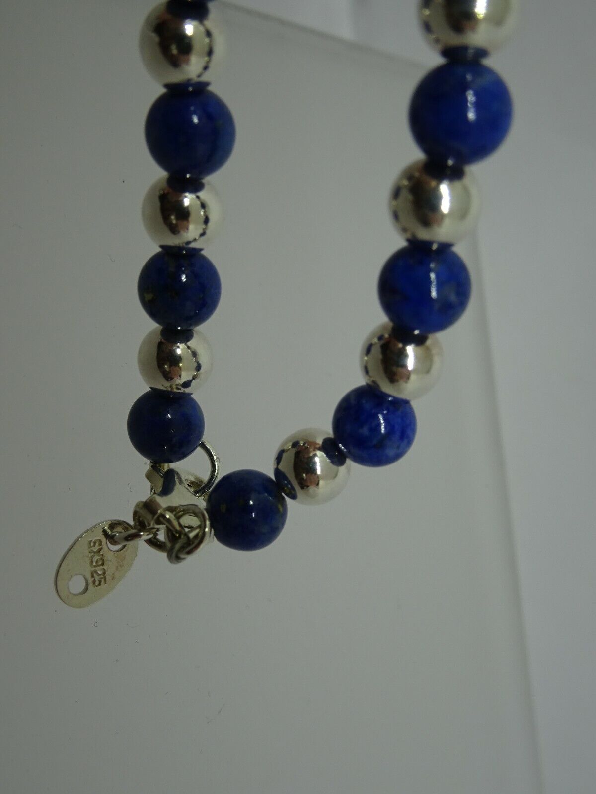 Natural Lapis Lazuli and Sterling Silver Bead Necklace 30" Extra Long